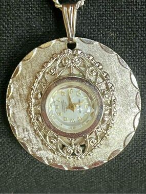Vintage Hawthorne Mechanical Wind Up Pendant Watch Necklace 24" Chain Swiss Time
